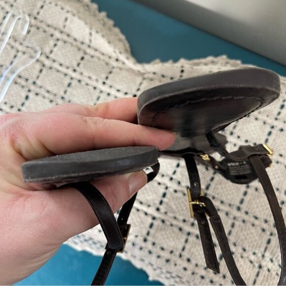 Tory Burch Ali-Anteka Leather Brown coconut Sandals 8.5 Gold hardware slingback - Picture 10 of 11